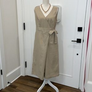 JUMPSUIT ONLY!!  Necklace NOT included. Tan linen classic Jumpsuit size 10